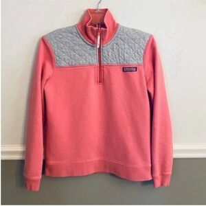 Vineyard Vines Shep Pink Coral Grey Quarter Zip Pullover Sweatshirt Small